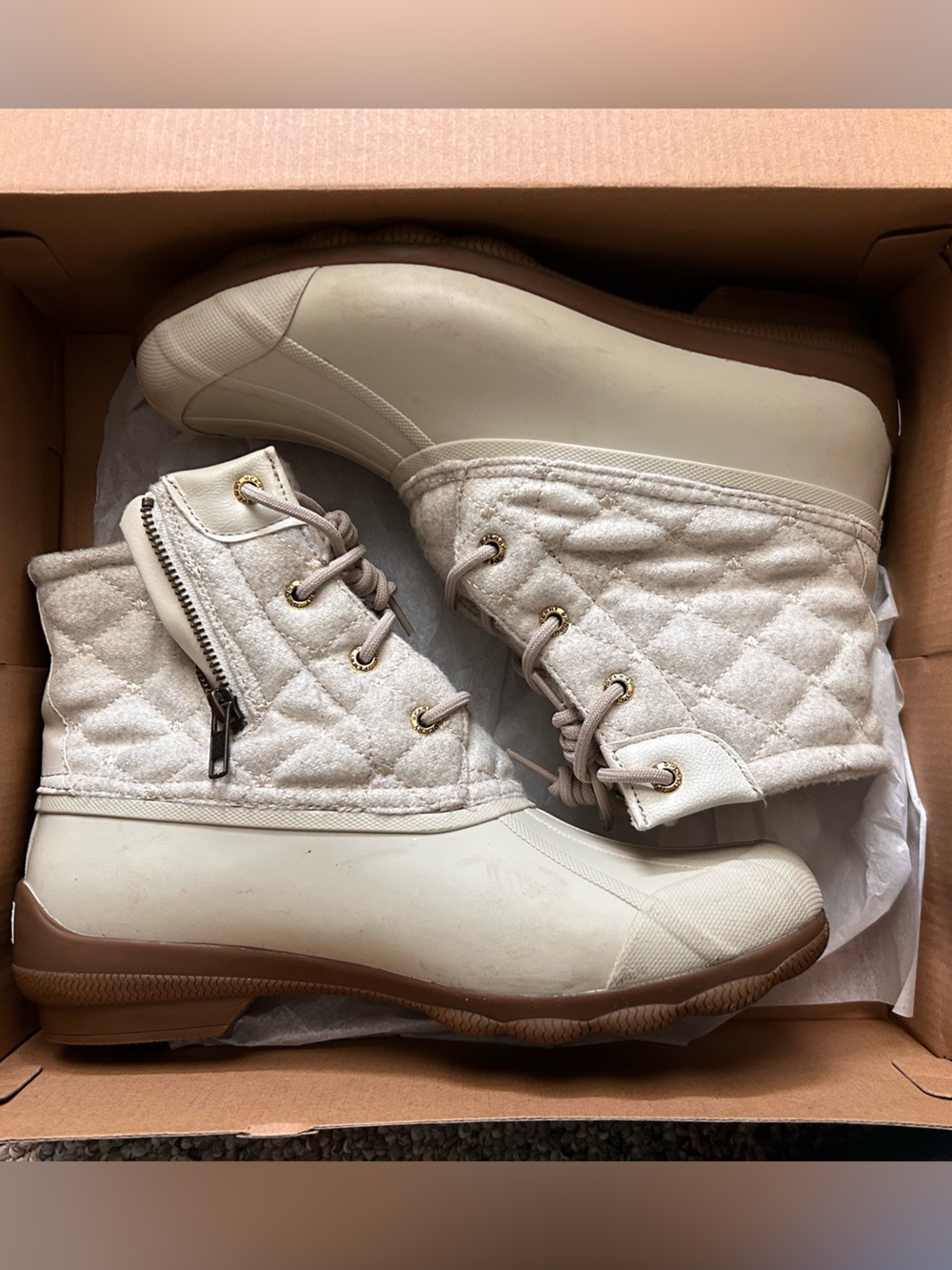 Sperry Ivory Quilted Waterproof Ankle Boots